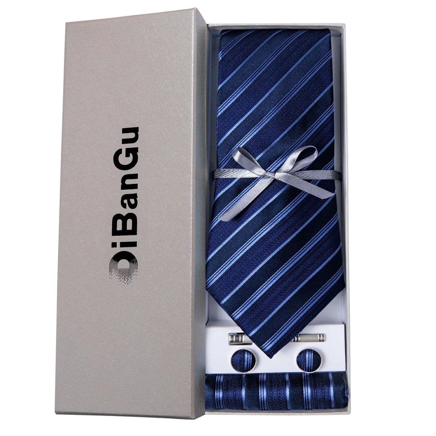 Solid Black Plaid Men's 8cm Polyester Neck Tie Handkerchief Cufflinks Set with Gift Box Tie Clip Birthday Anniversary Gift