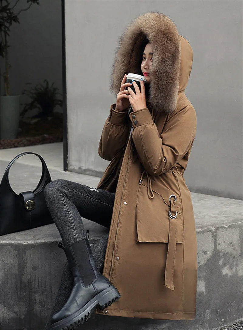 2025 Jackets Coats Outwear New Women's Parkas Winter Jacket Hooded Long Coat Thick Warm Female Cotton Padded Parka Fur Lining