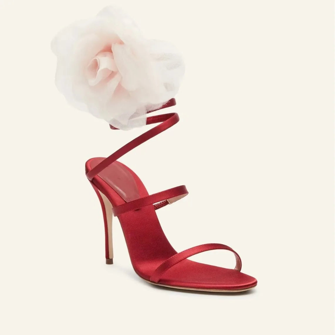 Flower Slender Straps Coiled Snakes Wrap Stiletto Sandals Woman Summer 2025 Open Toe Ankle Strap Slingback High Heels Shoes