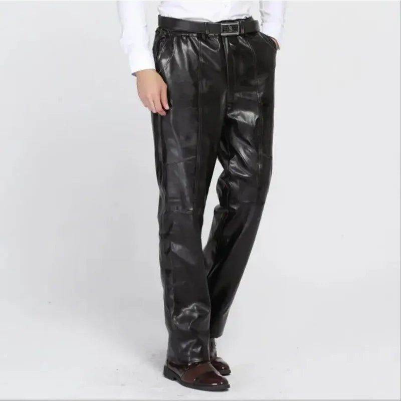 New Winter Men Fleece Leather Pants Warm PU Leather Trousers Good Quality Large Size Wool liner Thicker Warm Winter Pants Size 5