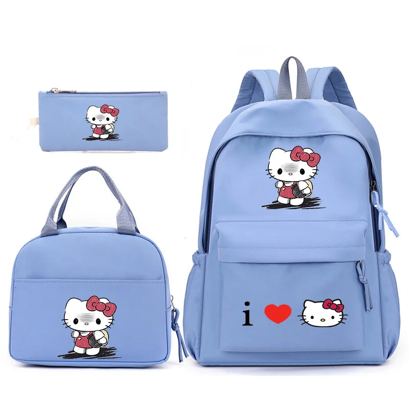 3pcs/Set Hello Kitty Backpack with Lunch Bag for Teenagers Student School Bags Casual Comfortable Travel Set