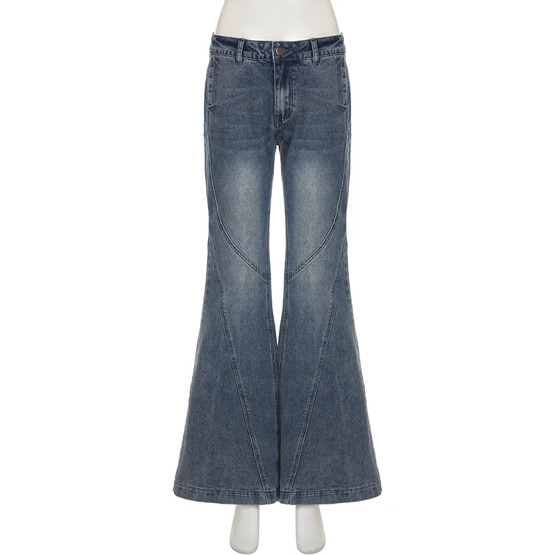 IAMSURE Y2K Casual Slim Pockets Jeans Flare Pants Basic Low Waisted Boot Cut Pants Women 2025 Spring Autumn Streetwear Ladies