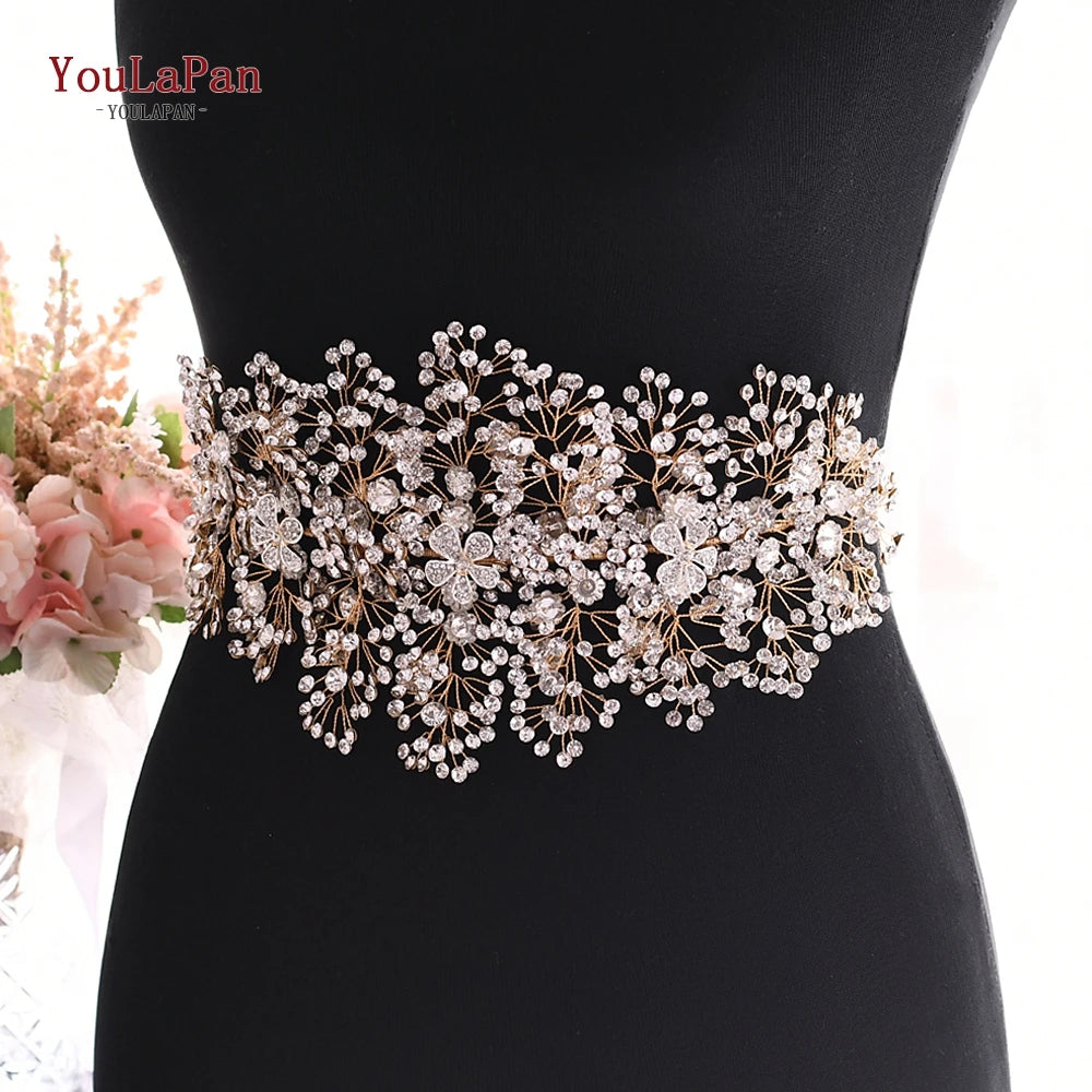 YouLaPan Luxury Women Belts Bling Rhinestone Accessories For Wedding Brides Alloy Flower Belts For Bridesmaid Dresses Sash SH240