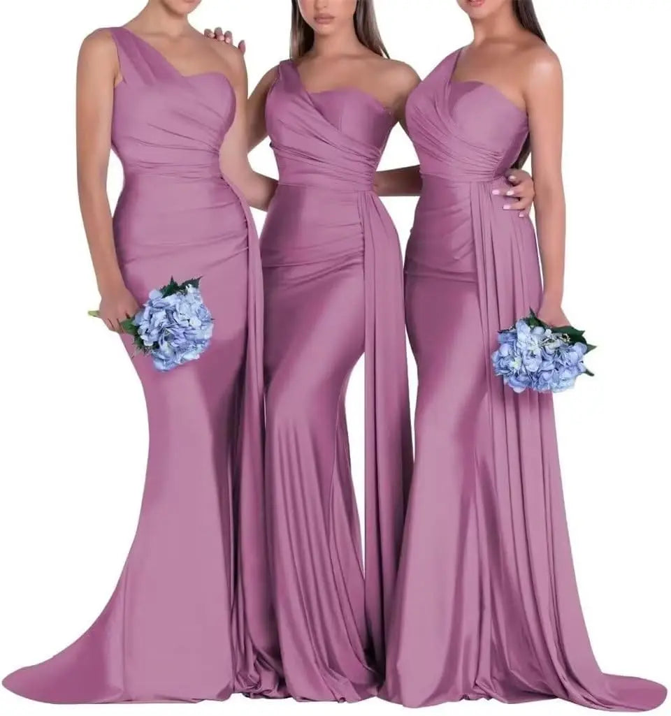 Purple Blue Pink Bridesmaid Dresses Women For Wedding Satin One Shoulder Sexy Mermaid Vestidos Para Bodas Mujer Invitada Chic