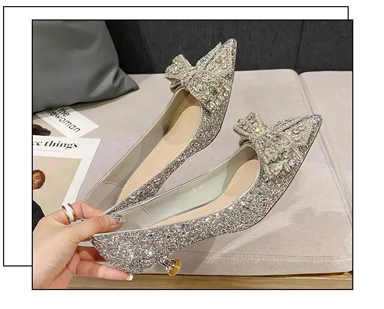 Women's Summer Footwear Stilito Rhinestone Shoes for Woman 2024 with Wedding Bride Genuine Mark Chic and Elegant A Comfortable E