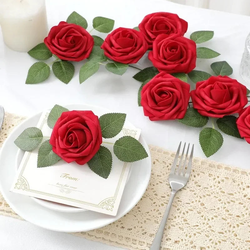 30/10PCS Artificial Foam Rose Flower Heads Bride Bouquet Flower for Home Wedding Party Table Decoration DIY Scrapbook Supplies