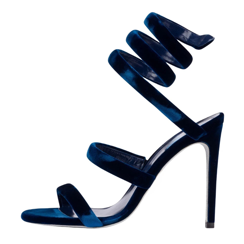 Summer new round toe silk ribbon snake-shaped wrapped sexy sandals thin high-heeled banquet dress large size women's shoes