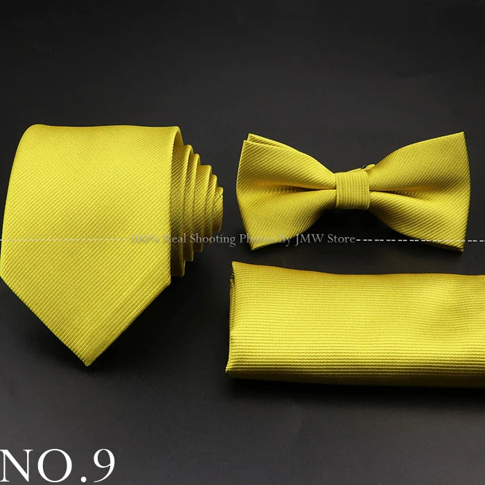 Hot Sale Red Blue Tie Set Polyester Slim Striped Necktie Bowtie Cufflink Brooch For Groom Suit Wedding Cravat Shirt Accessory