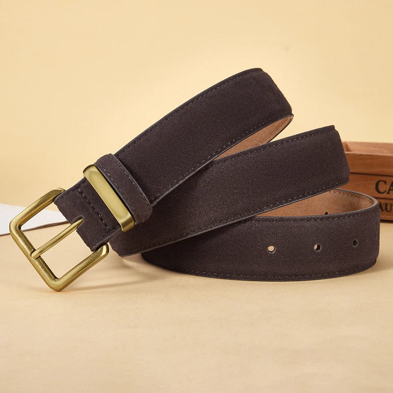 Fashion Suede Cowhide Women‘s Belts Genuine Leather 3.5cm Wide Belt Metal Buckle Women Belt Matched Dress Jeans Skinny Girdle