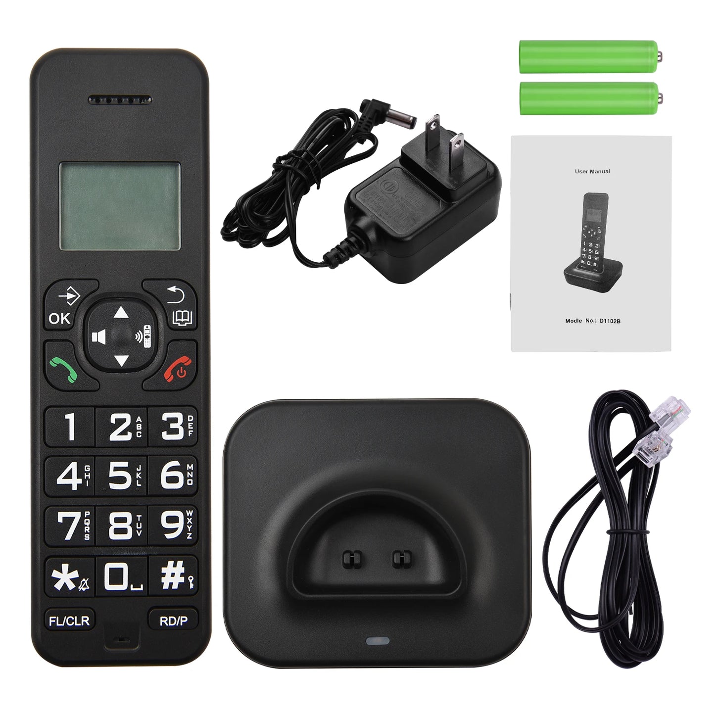 Cordless Phone Caller ID/Call Waiting 1.6 inch Backlight LCD 3 Lines Screen Display Rechargeable Batteries 16 Languages US PLUG