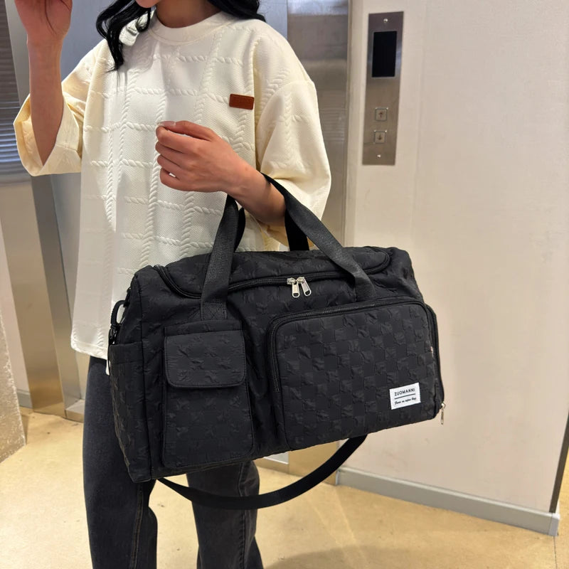 Fashion Large Capacity Checkerboard Pattern Duffle Handbag, Lightweight Travel Luggage Storage Bag, Portable Sports Fitness Bag