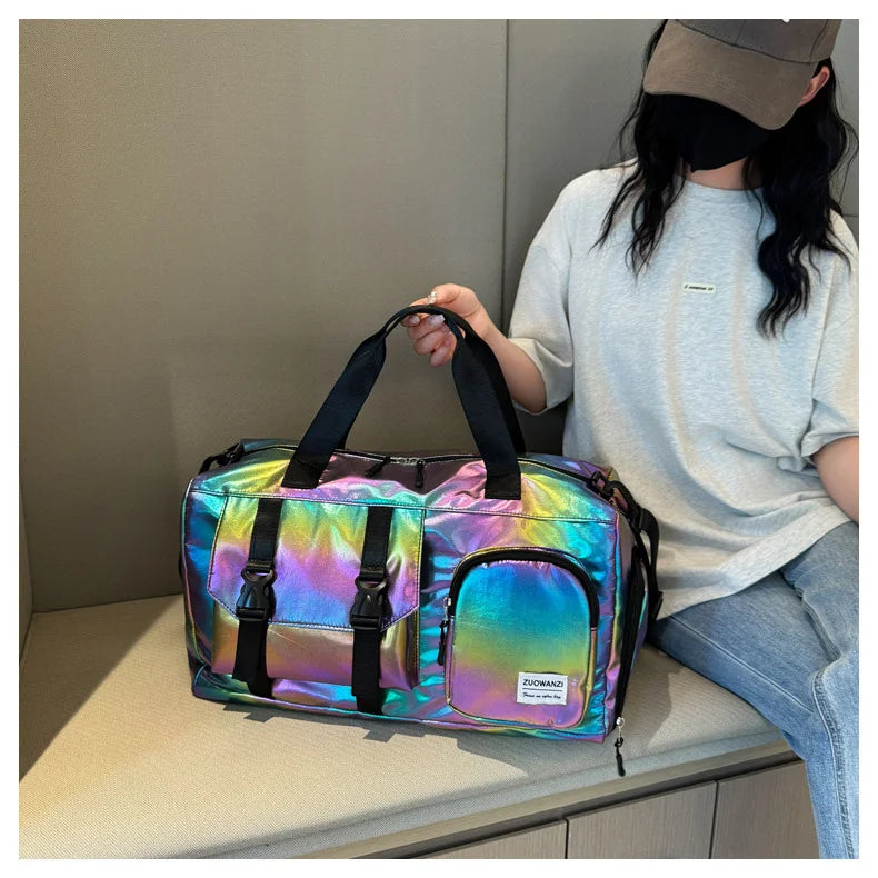 Pearl Glossy Gym Bag Women Fitness Training Handbag Waterproof Yoga Bags Wet Dry Separation Swimming Pack Female Travel Tote Bag