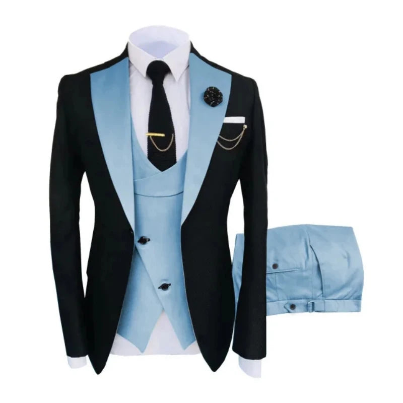 Men Suits 3 Pieces Tailored Best Man Groom Wedding Tuxedo Slim Fit Jacquard Two-color Blazer Jacket Vest Pants Tuxedo Clothing