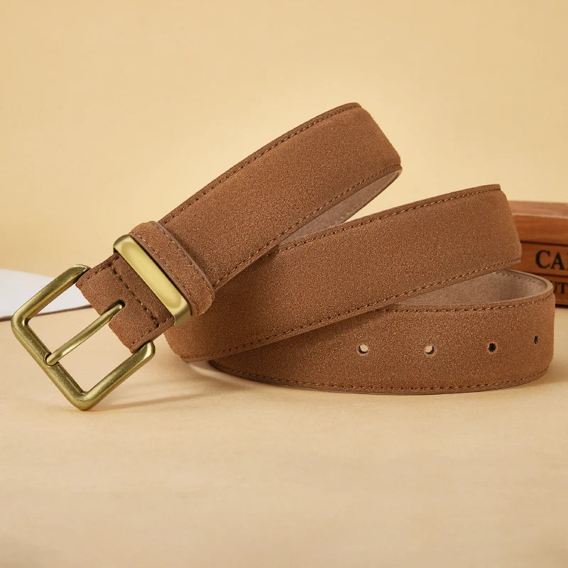 Fashion Suede Cowhide Women‘s Belts Genuine Leather 3.5cm Wide Belt Metal Buckle Women Belt Matched Dress Jeans Skinny Girdle