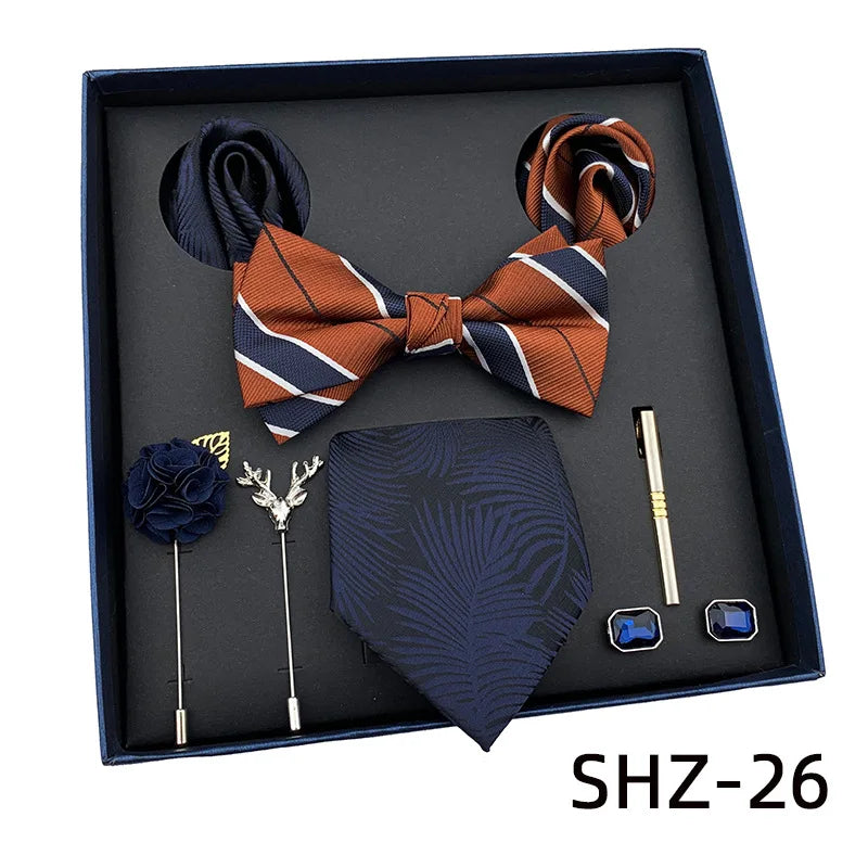 Vintage Green Men's Tie Set Luxury Neck Ties For Wedding Gift Bowtie Handkerchief Cufflinks Tie Clip Brooch Set For Male Necktie