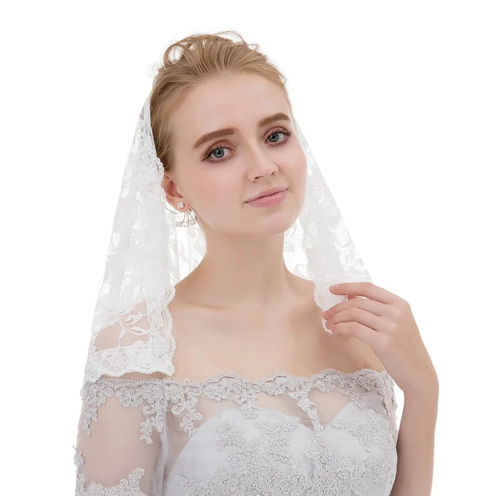 Women Spanish Style Lace Traditional Vintage Veil Latin Mass Head Covering Scarf Catholic Church Chapel Arc Shape