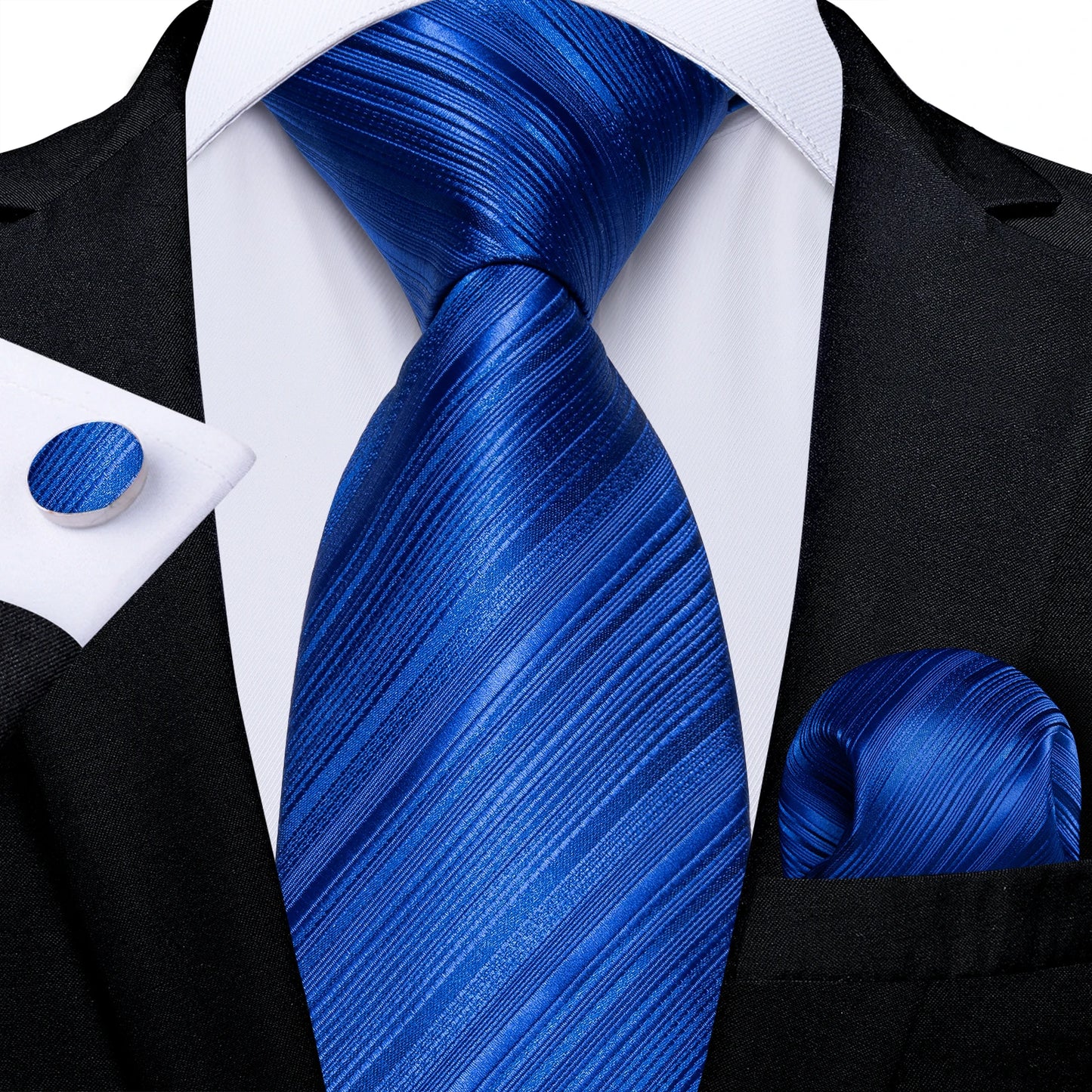 Royal Blue Paisley Plaid Striped Men tie Set with Handkerchief Cufflinks Wedding Prom Groom Accessories Perfect Gift for Men