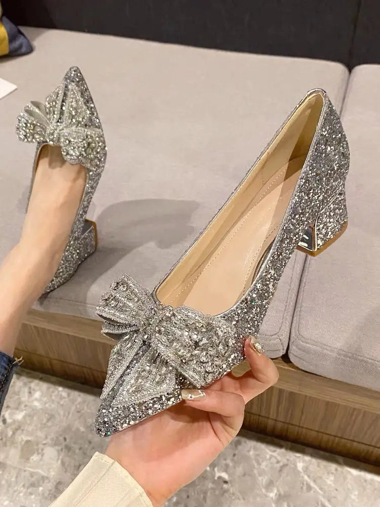Women's Summer Footwear Stilito Rhinestone Shoes for Woman 2024 with Wedding Bride Genuine Mark Chic and Elegant A Comfortable E