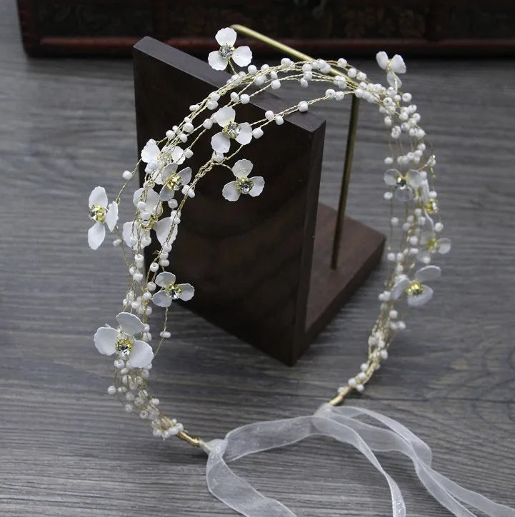 Bridal Bridesmaid Flower Girls Diamante Crystal Pearl Headband Rhinestone Wedding Prom Tiara Women Hair Accessories