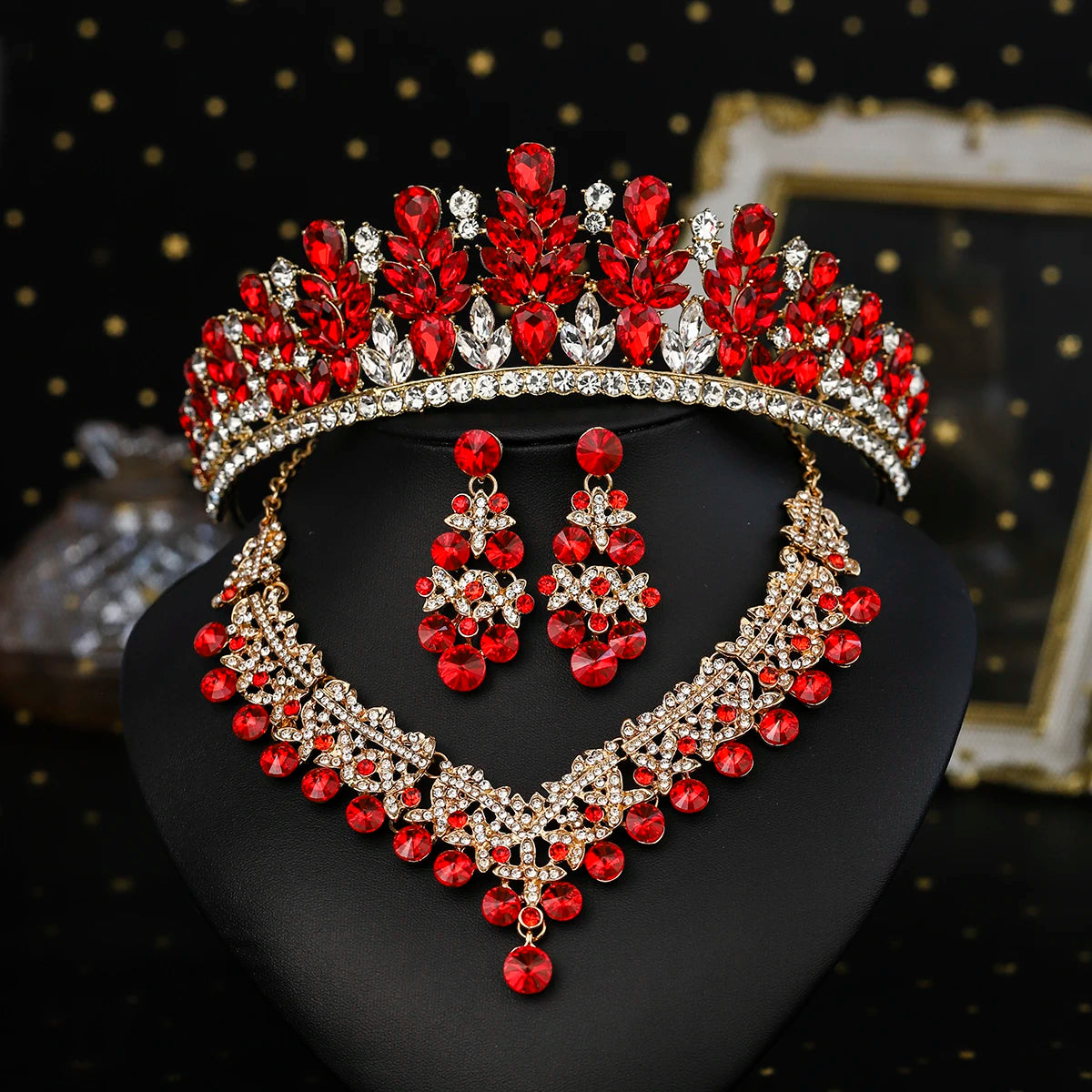 Bridal Wedding Elegant Headpieces Crystal Crown Tiara Classic Earrings & Necklace Set Jewelry Accessories Gifts for Friends