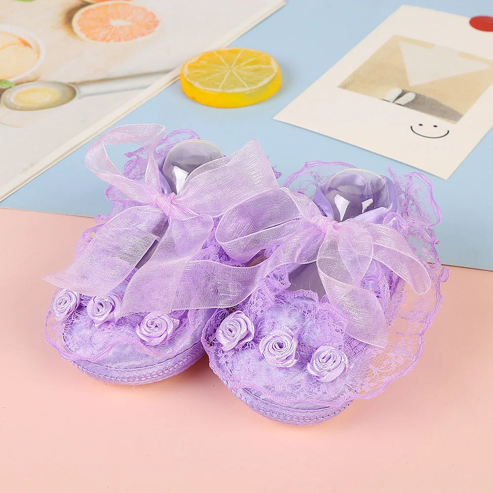 Newborn Princess Soft Sole First Walkers Infant Girls Lace Anti-slip Shoes for Party Wedding Toddler Crib Cotton Prewalker 0-18M