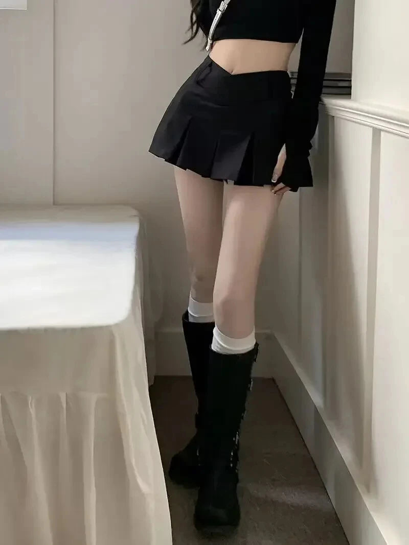 2024 Autumn Cute Aesthetic Y2k Micro Skirts High Waist Harajuku Streetwear Mini Skirt Sexy A-line V Waist Design Pleated Skirts