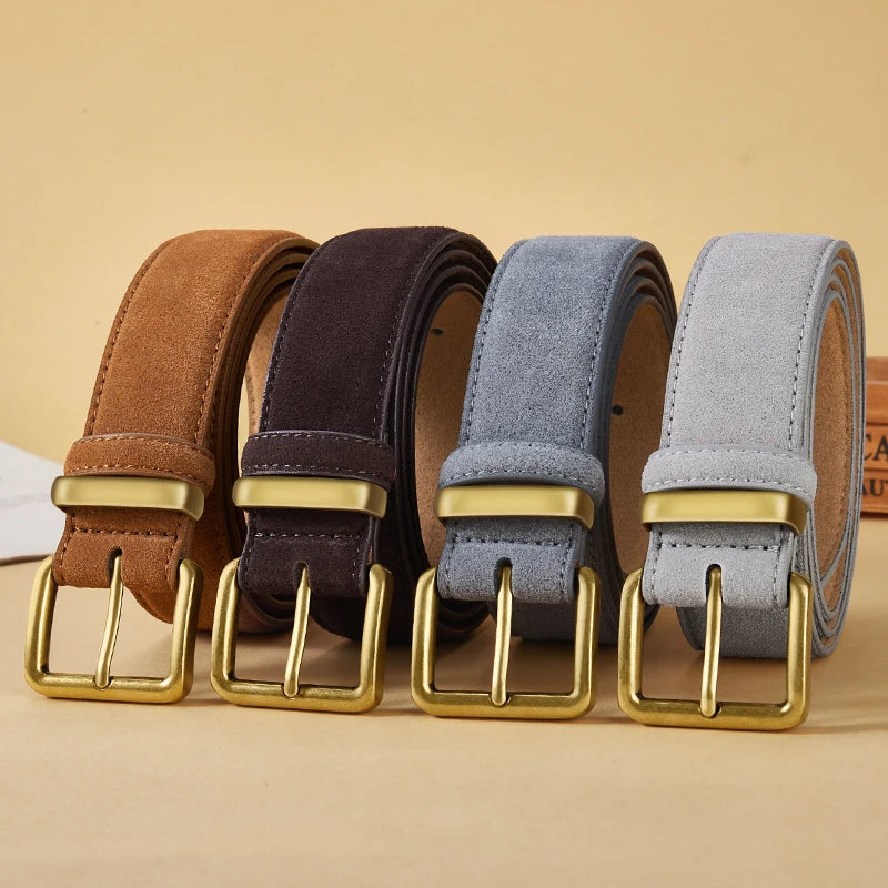 Fashion Suede Cowhide Women‘s Belts Genuine Leather 3.5cm Wide Belt Metal Buckle Women Belt Matched Dress Jeans Skinny Girdle