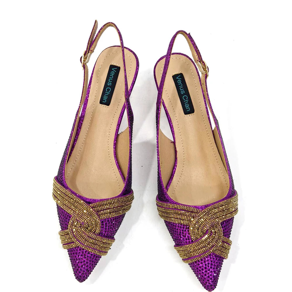 Venus Chan 2024 Special Design High Quality Orange Color African Women Shoes and Bag Set with Shinning Crystal for Wedding Party