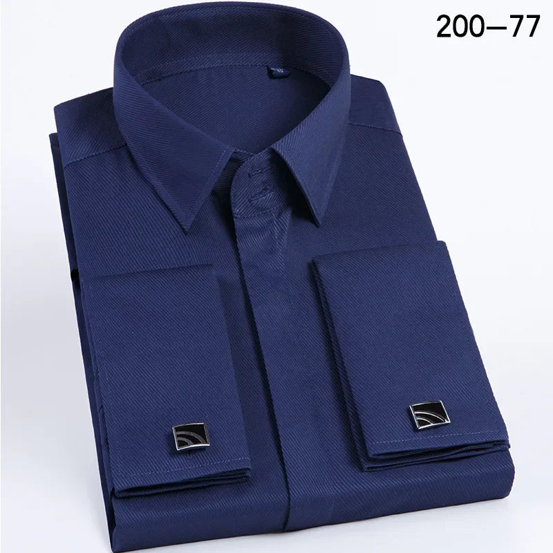Spring Autumn Men's French Cufflinks Business Dress Shirt Sleeve Pin Solid Color Non-iron Shirts Slim Fit Party Men's Wear