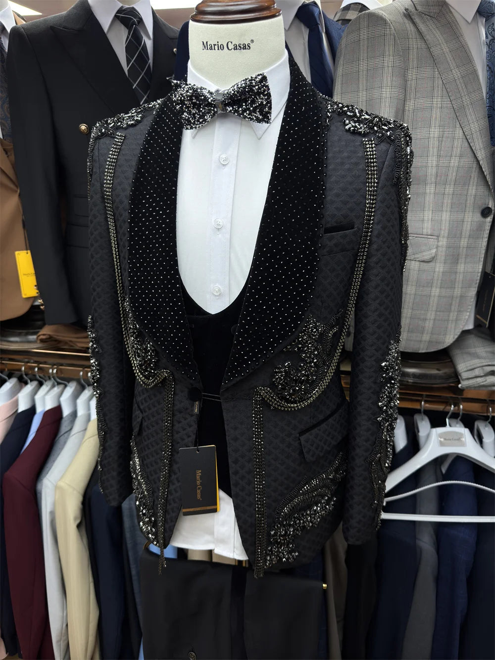 Celebrity Black Elegant Men's Suit Hot Sale Single Breasted Handsome Formal Banquet Luxurious Jacket Vest Pants Groom Wear