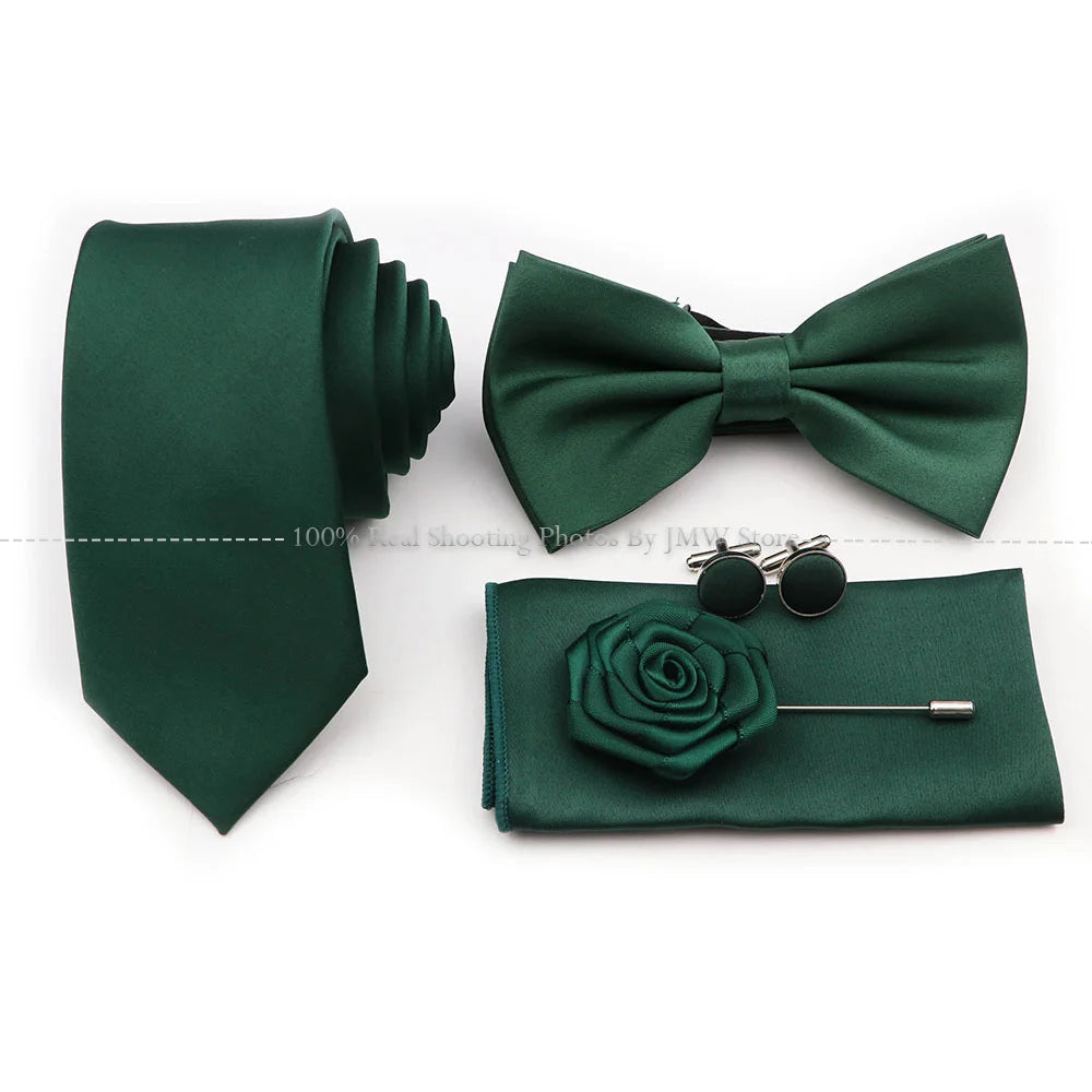 Hot Sale Purple Pink Sage Green Tie Set Polyester Necktie Bowtie Cufflink Brooch For Groom Suit Wedding Cravat Shirt Accessory