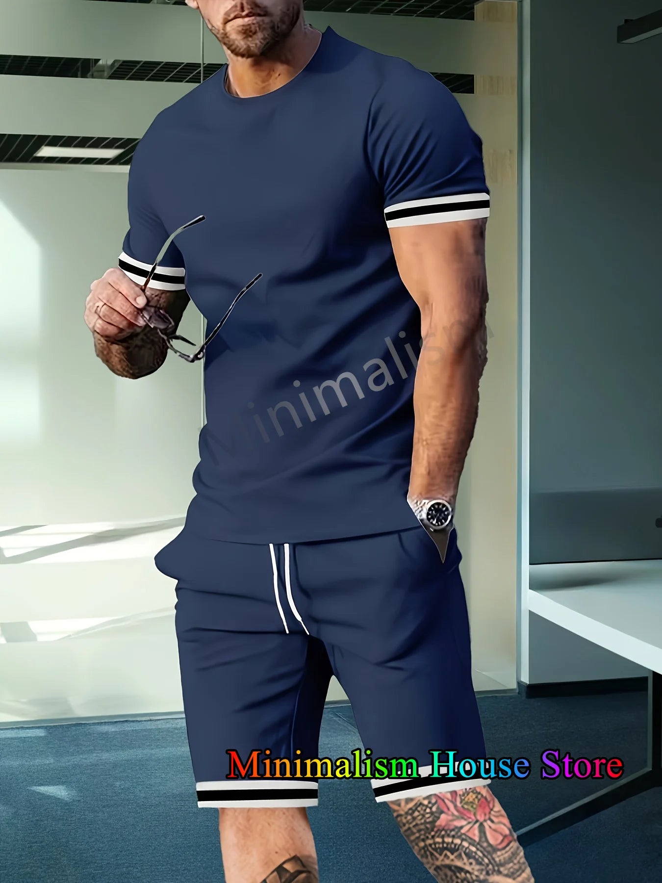 2025 New Men's Tracksuit Sets Short Sleeve T-Shirt Suit Casual Suit Sports Solid Color Streetwear Shorts 2 Piece Male Clothes