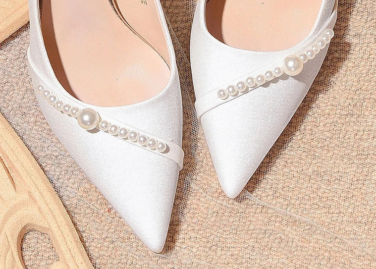 Women's Summer Footwear Bride Pumps Shoes for Woman 2024 Wedding Shoe on Heeled Pointed Toe Pearl Stilito High Heels Popular 39