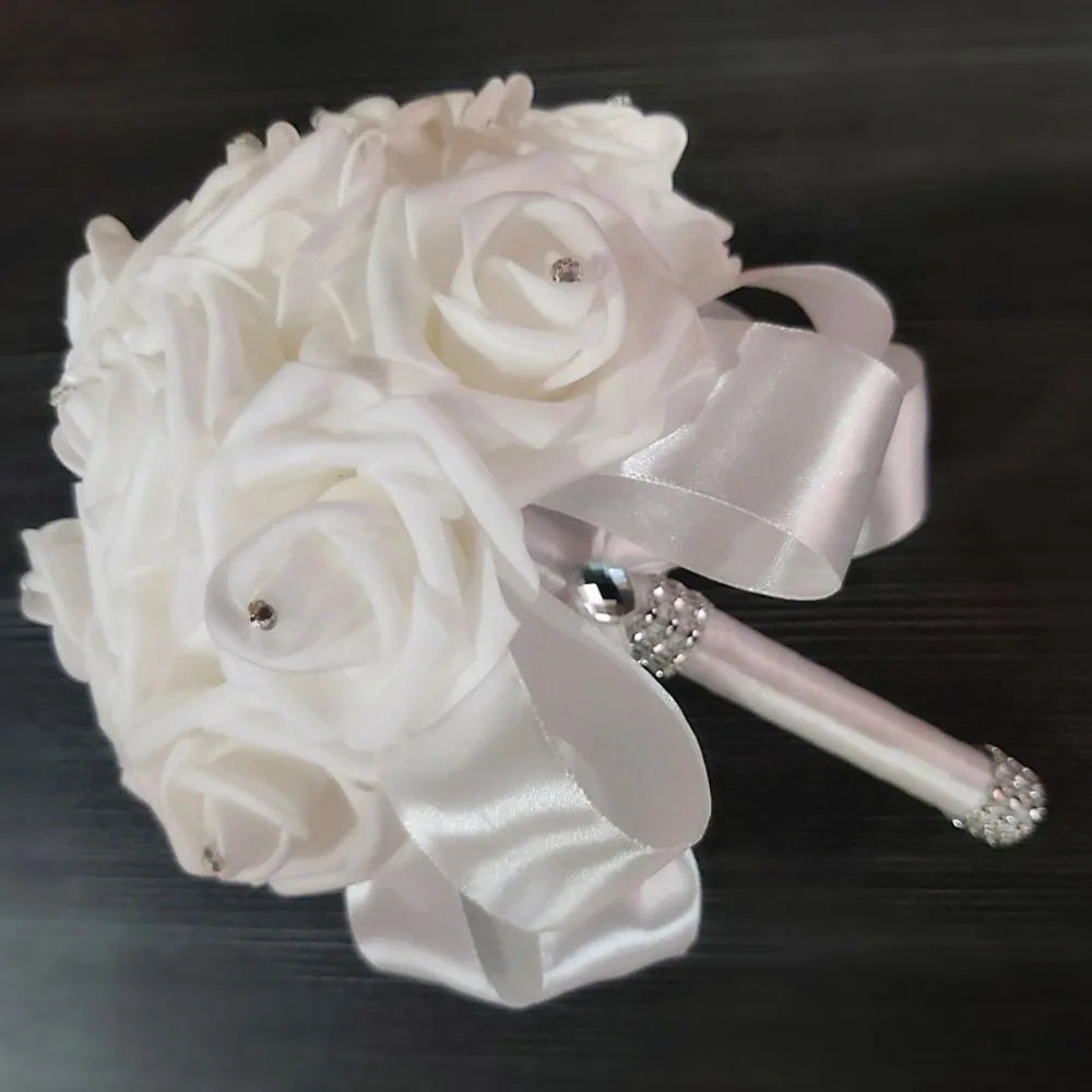 Romantic Rose Flower Bouquet PE Flower Satin Bridal Wedding Bouquet Simulation Artificial Rose Flower Bridal Wedding