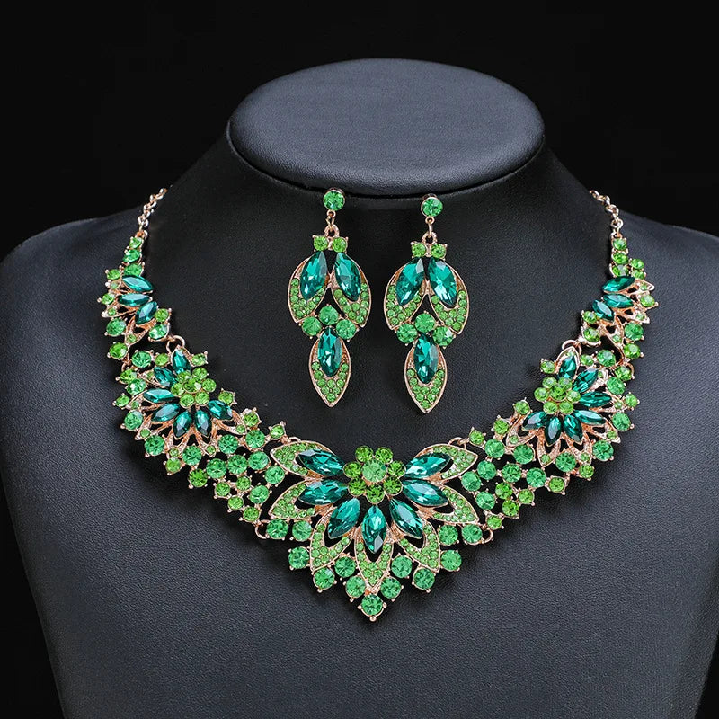 KMVEXO Fashion Multiple Colorful Crystal Prom Wedding Jewelry Sets for Women Accessories Necklace Earrings Bridal Jewelry Sets
