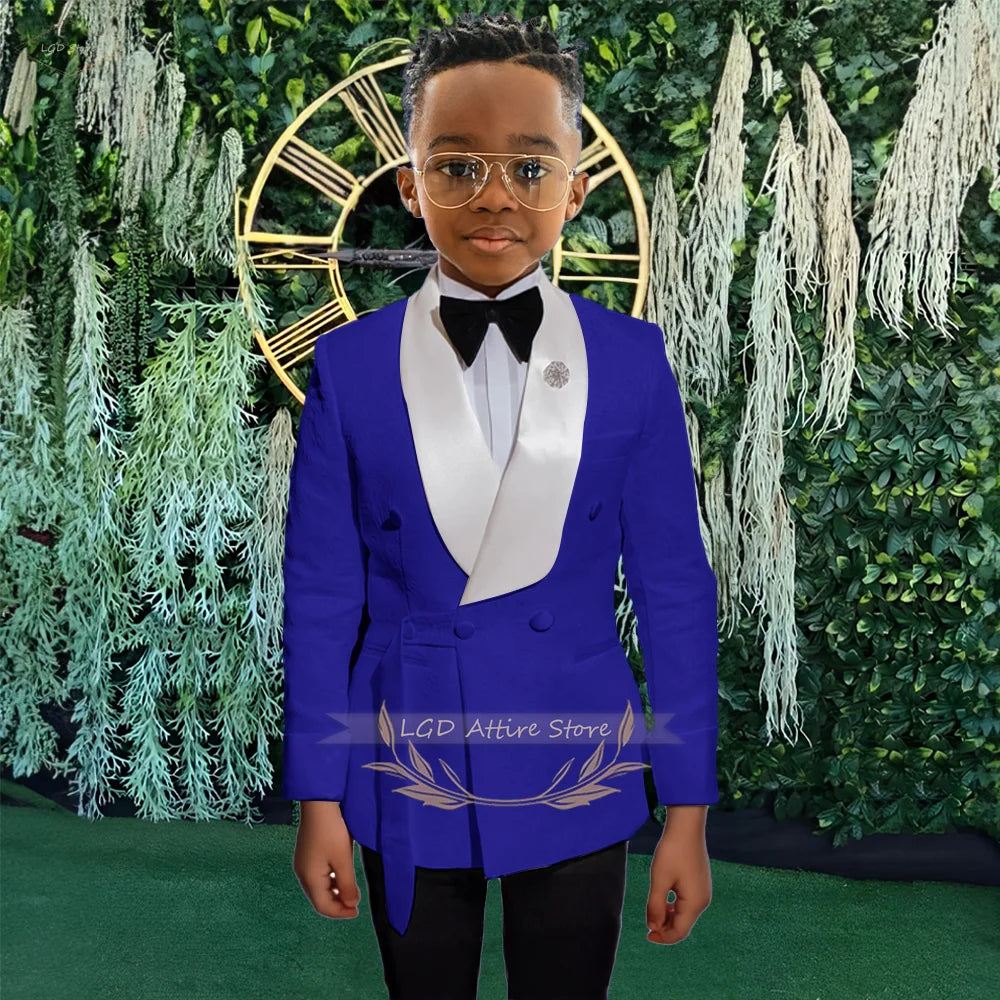 Boys Jacquard Suit Dress 2-piece Children's Party Wedding Birthday Celebration Suit Fashion Bright Satin Collar Little Gentleman