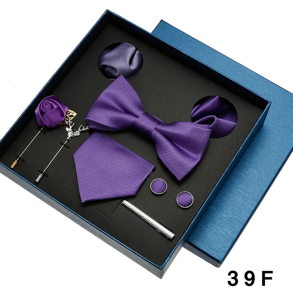 Luxury Tie Set For Men Solid Color Necktie Pocket Square Brooch Cufflinks Gift Box Wedding Business 8pcs Mens Neck Tie Accessory
