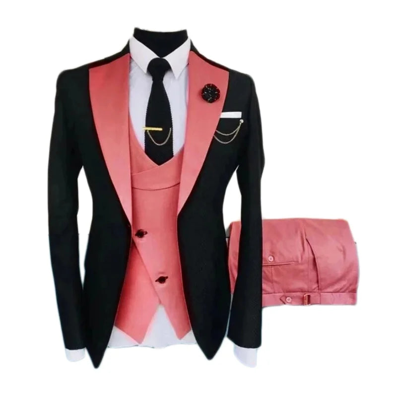 Men Suits 3 Pieces Tailored Best Man Groom Wedding Tuxedo Slim Fit Jacquard Two-color Blazer Jacket Vest Pants Tuxedo Clothing