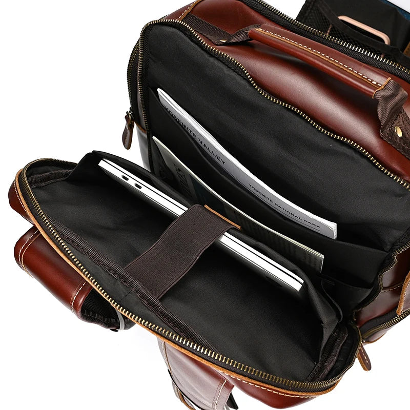 Newsbirds men's leather backpack retro luxury fashion style bagpack travel bag backpack school bag for man leather daypack men