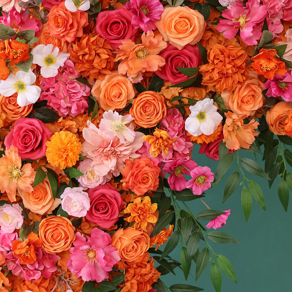 Flowers Artificial Decoration Orange Pink Series Rose Greens Floral Arrangement Bridal Bouquet for Wedding Event Decor J2601
