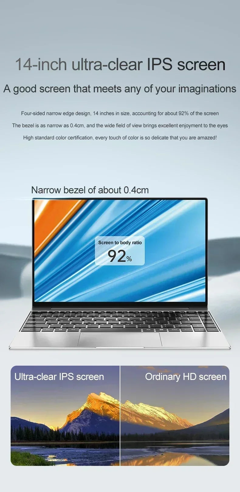 14.1" Ultra Slim Laptop 16GB RAM 2TB SSD Intel N3700 Notebook Gamer Windows 11 Pro 1920*1080 Display Office Study Computer PC