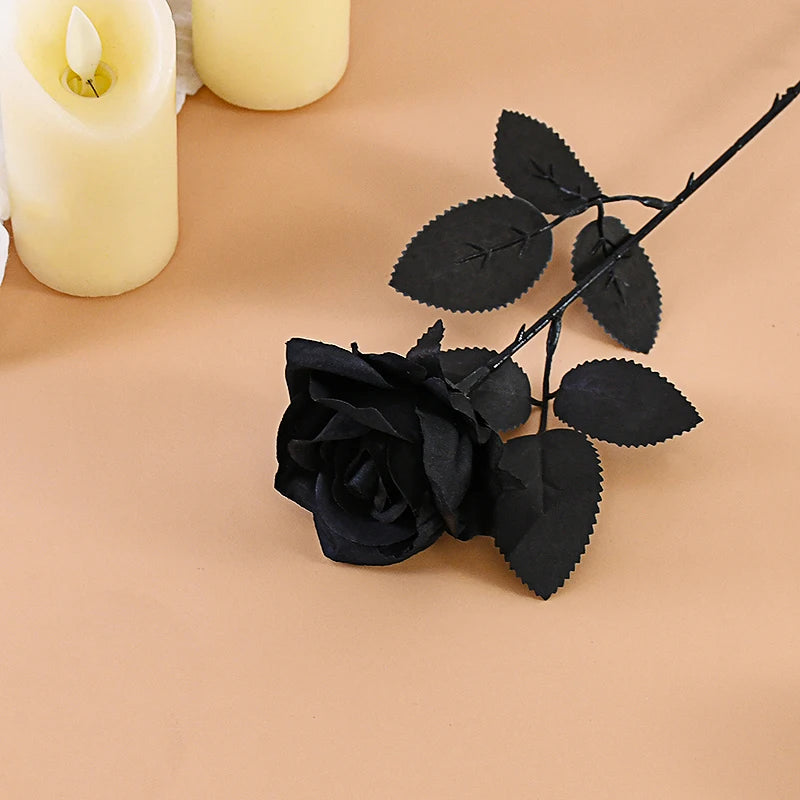 5Pcs Silk Black Rose Artificial Flower Fake Flower Bouquet For Wedding Party Decoration Home Decoration Garden Accessories