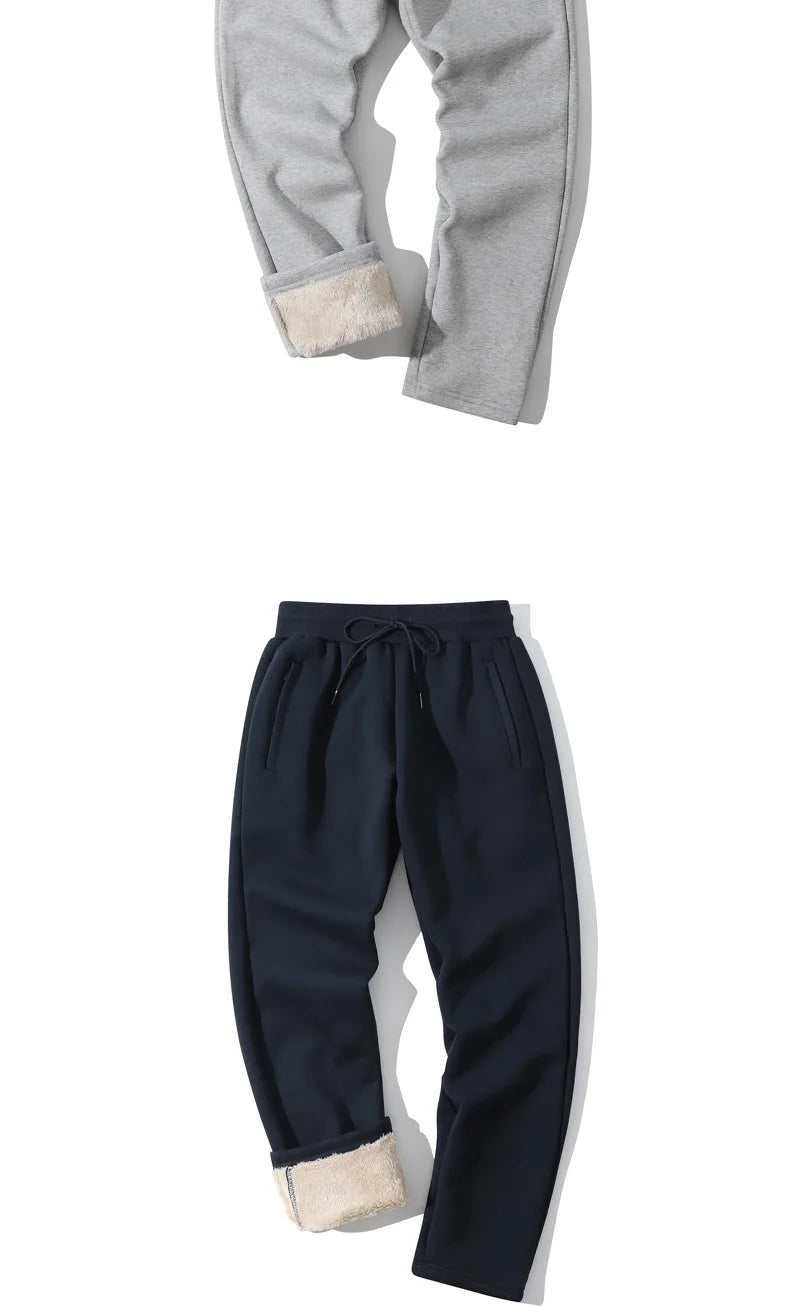 Winter Men's Fleece Joggers Elastic Waist Casual Wide Leg Sweatpants Thickened Thermal Sports Pants Hip hop Streetwear