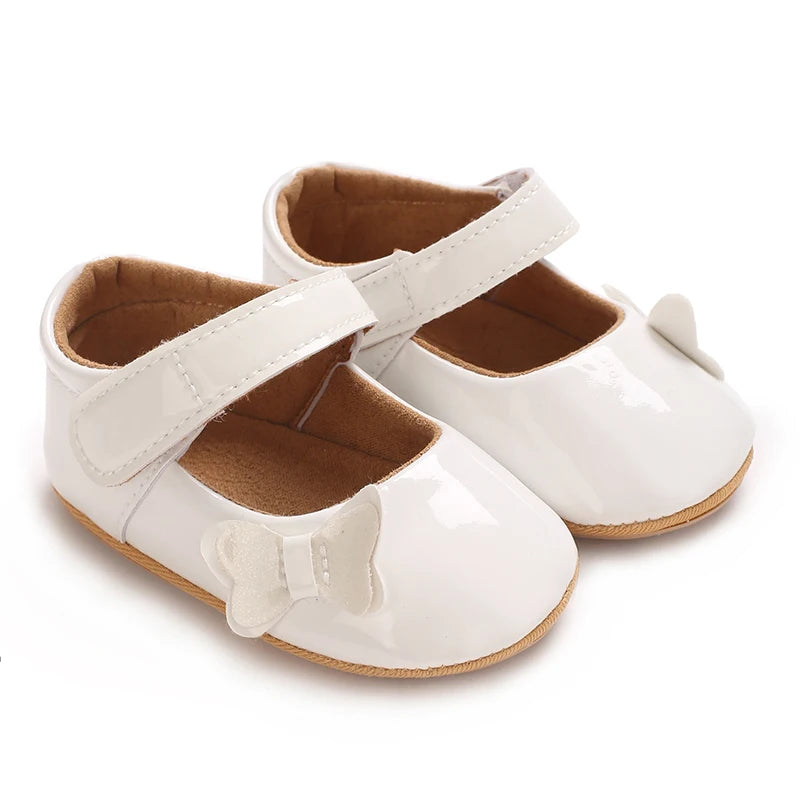 VALEN SINA 0-18 Months Newborn Girl White Baptism Shoes Bow Non-slip Rubber Soft-Sole Flat PU First Walker Mary Janes