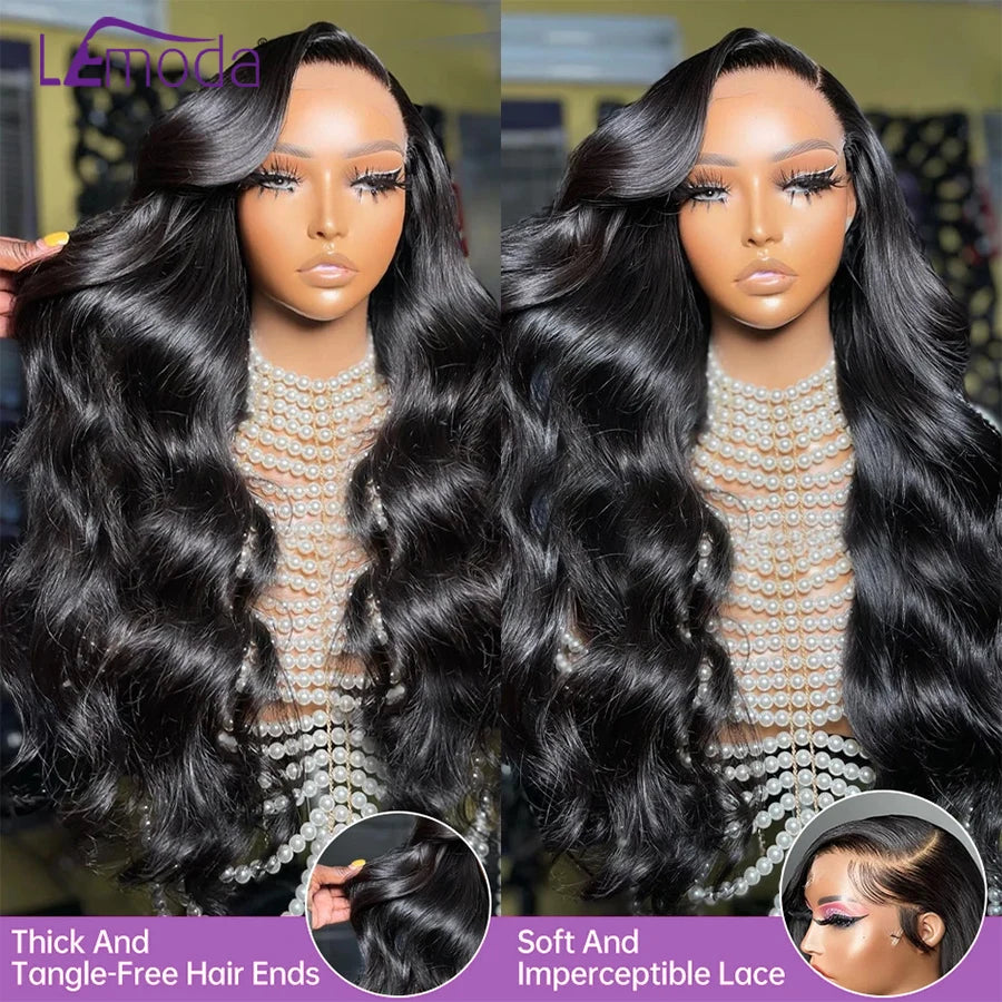 Lemoda 13x6 HD Lace Frontal Wigs Human Hair Body Wave 250% Density Brazilian Virgin Hair Full Frontal Lace Wig Pre plucked 12A