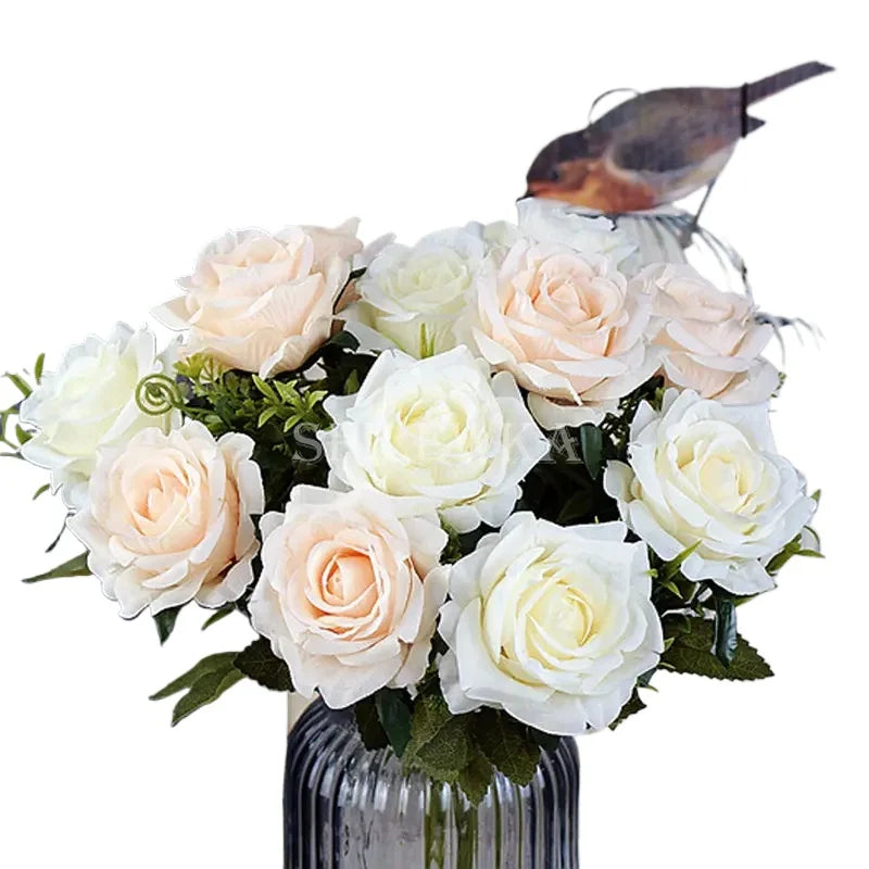 High-quality Silk Orange Rose Artificial Flowers for Wedding Decoration, Big and Realistic.