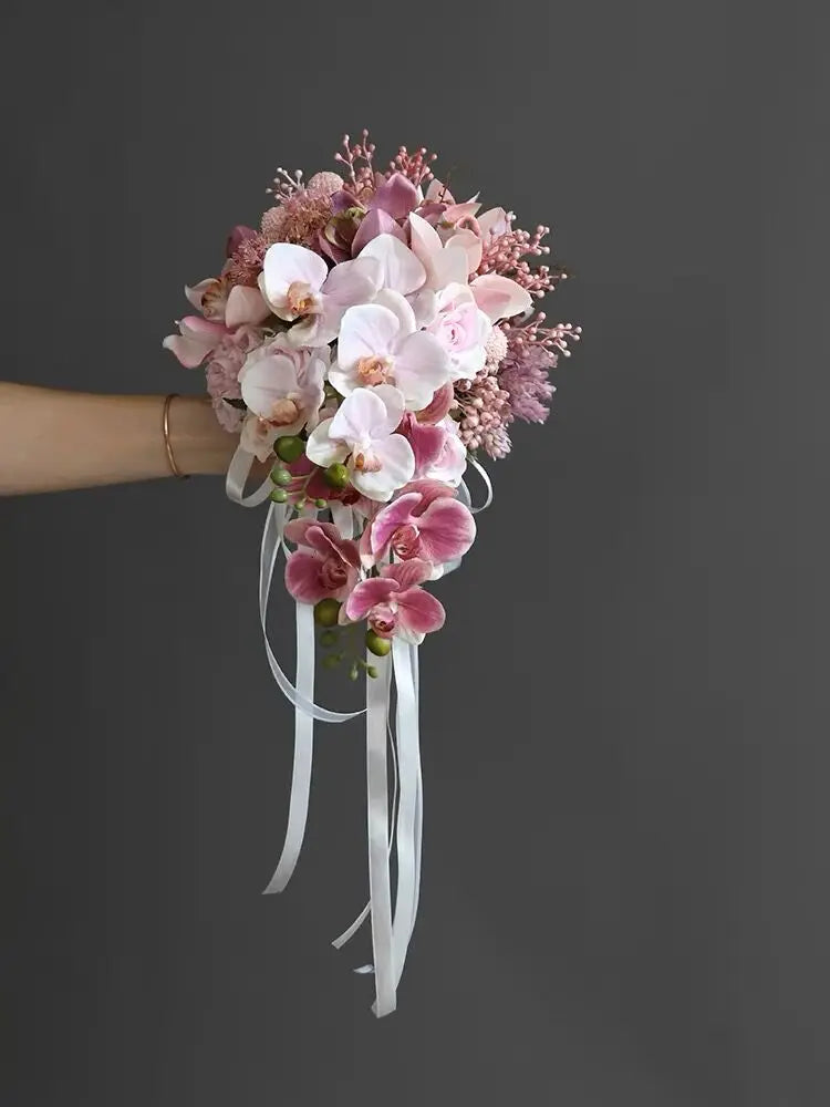 Wedding Bouquet Bridal Artificial Silk Flowers Foam Roses Bouquet Lace Decoration Natural Wedding Flowers