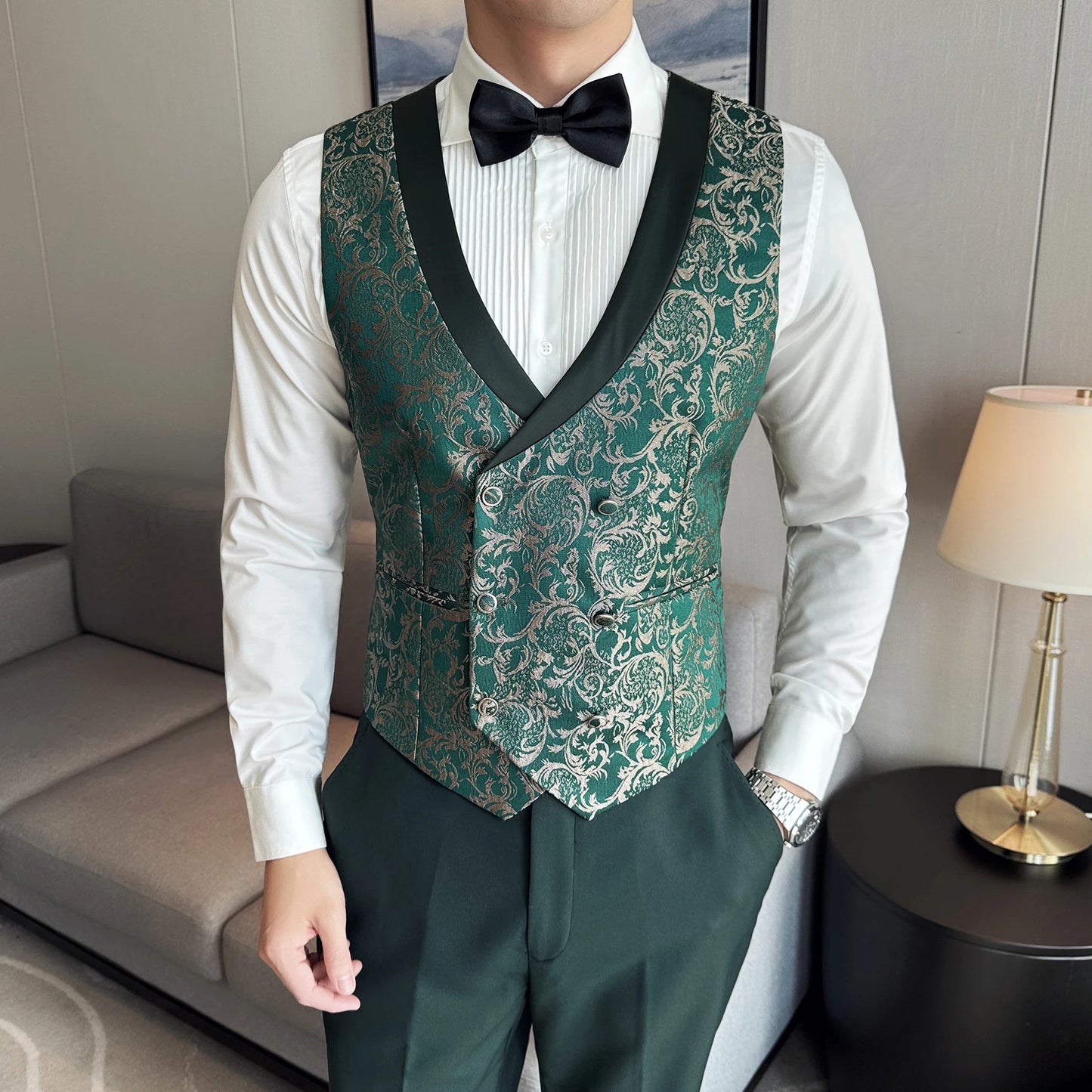 Spring 2025 Men's British Style Business Casual Three-Piece Suit Vest Trousers High-Density Jacquard Wedding Dress