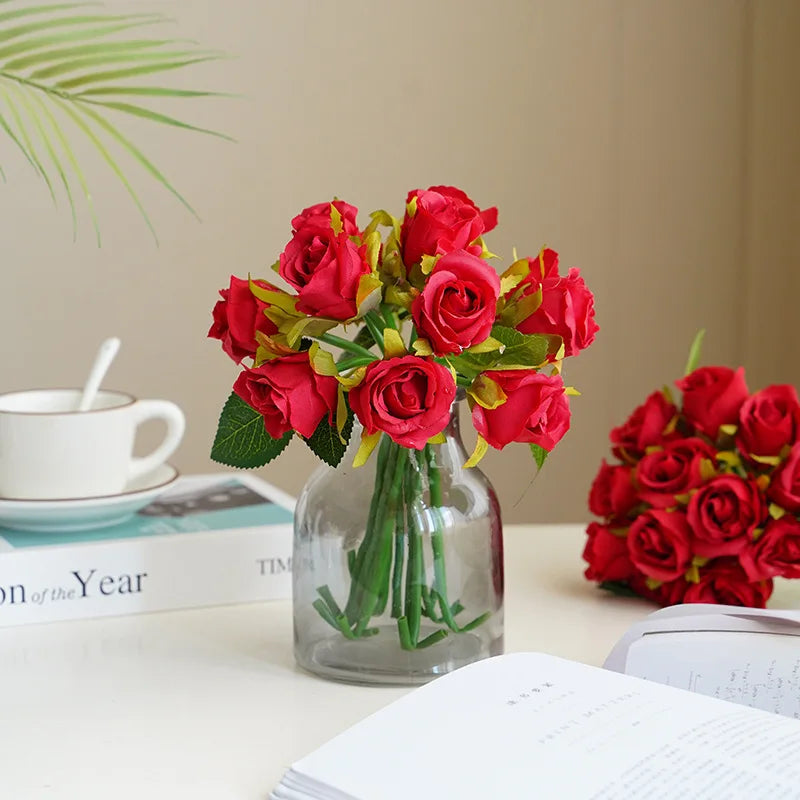 10 Inch Artificial Rose Bridal Bouquet Wedding Handheld Flowers Home Decor Floral Arrangement