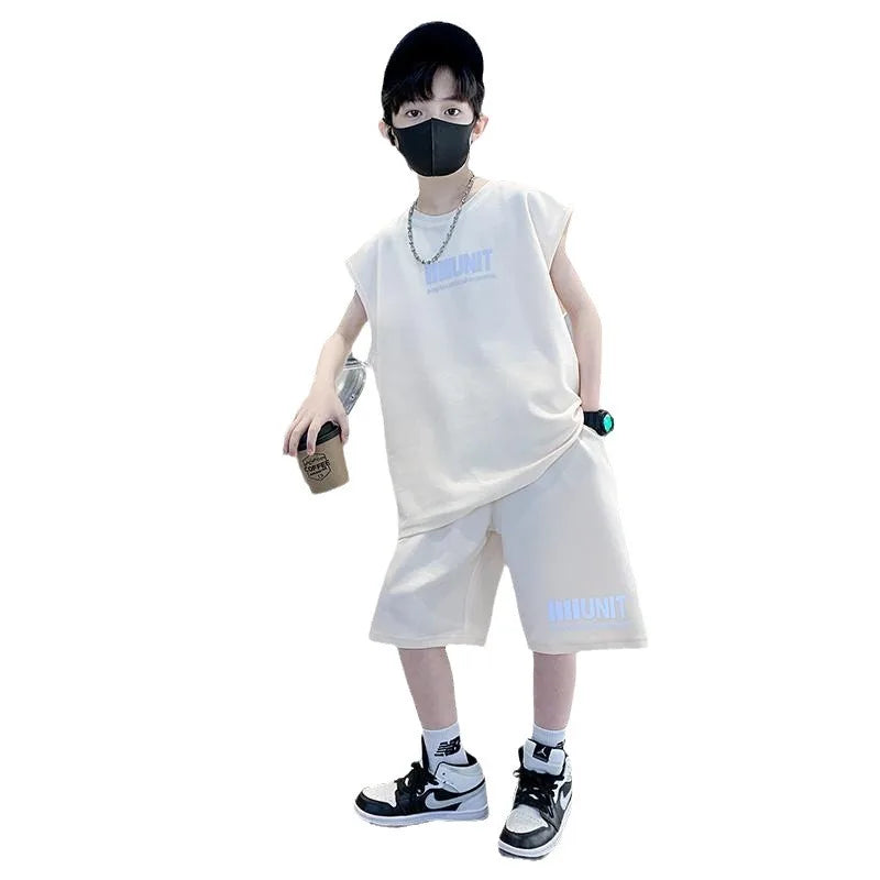 Boys Summer Suit New Children's Sleeveless Vest Sports Suit Fried Street Clothes Cool Handsome Summer Children's Clothing